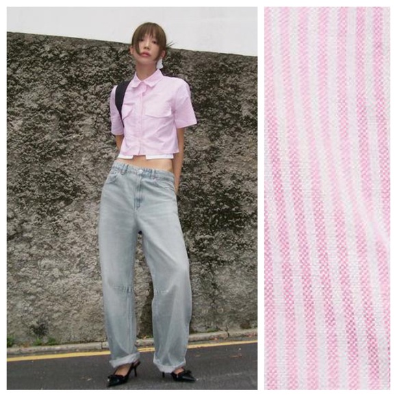Zara Tops - Zara Pink Striped Button Down Shirt